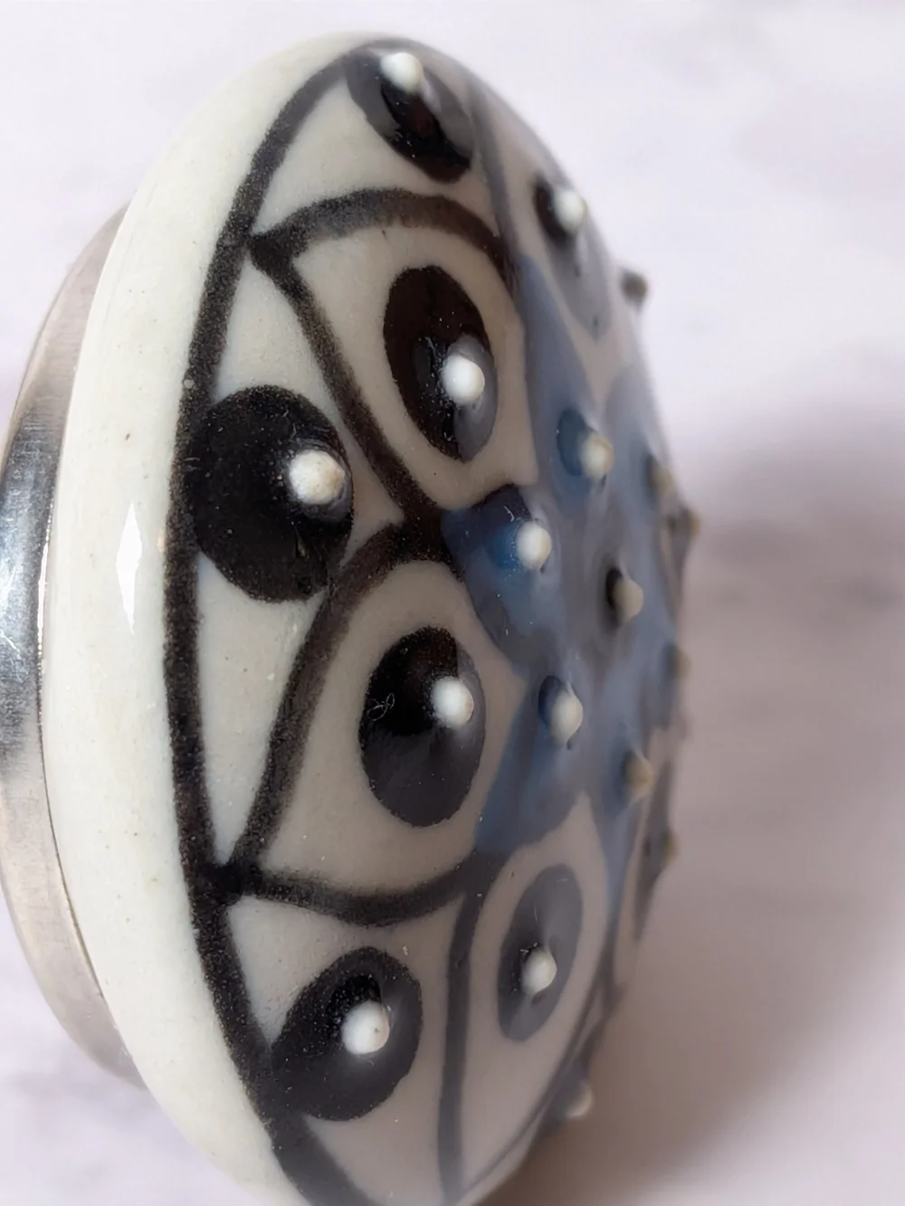 Decorative Ceramic Drawer Knob - Blue Floral Pattern